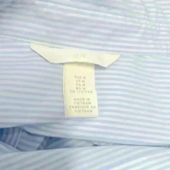 H&M men’s button-down long sleeve shirt; baby blue and white stripes - Picture 2 of 8